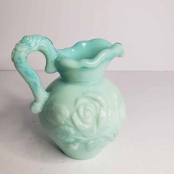 Avon Jadeite Green Swirl Milk Glass Pitcher - Picture 7 of 10
